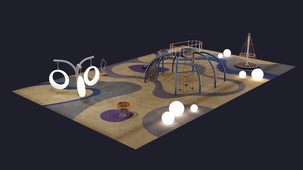 Детская площадка с качелью и шарами